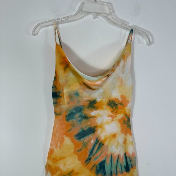 Selfie Leslie Show Me Love Cowl Neck Midi Dress Tie Die Orange Multi Women's XS - Picture 3 of 14